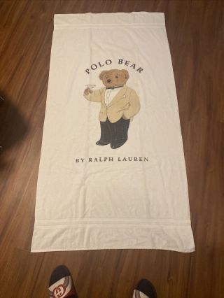 Vintage Polo Bear Beach Towel Ralph Lauren Drinking Bear Rare Spell Out Usa