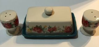 Pioneer Woman Vintage Floral Butter Dish And Salt Pepper Shakers