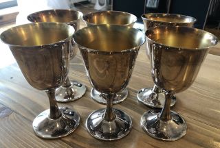 6 Vintage Sheridan Silver Plate Chalice Wine Goblets Cups Glasses Gold