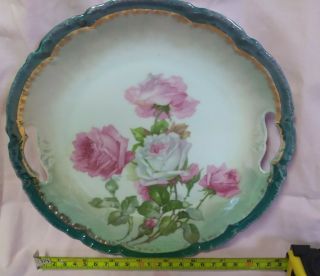 Vintage Fine Germany Open Handled Cake Serving Plate,  Floral Cabbage Roses