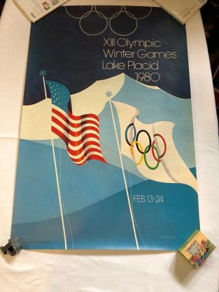 Vintage 1980 Xiii Olympic Winter Games Lake Placid Advertising Poster Estate
