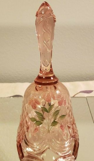Vintage Fenton Floral Hand Painted Pink Glass Bell D Fredrick