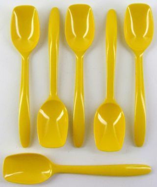 6 Vintage Rosti Yellow 7.  5 " Melamine Spoons Denmark Mcm Mid - Century 5pix