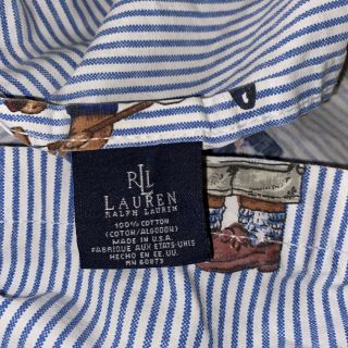 Lauren Ralph Lauren Polo Bear Striped Twin Size Flat Sheet USA Blue Vintage 90 ' s 2