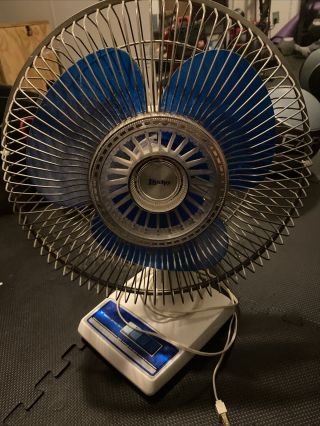 Vintage Lasko 12” Oscillating Blue Blade Fan 3 Speed Great Usa