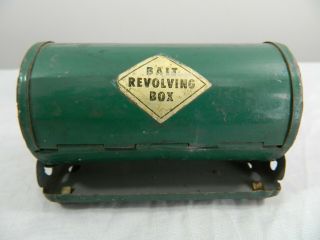 Vintage Green Metal Fishing Bait Revolving Box Container Attaches To Belt Old