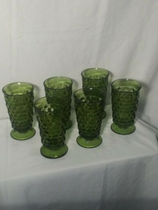 Set Of 6 Vtg Avocado/green Cubist Indiana Whitehall 6 " Footed Glasses Tea