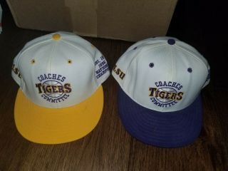 2 Vintage Lsu Tigers Coaches Committee Champions Baseball Snapback Hat Cap 1996