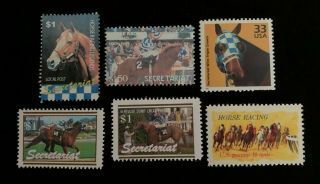 Six Secretariat 1973 Kentucky Derby Triple Crown Postage Stamps Perfect