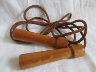 Vintage Body Shaper Exercise Leather Jump Rope With Wood Handles Made In The Usa