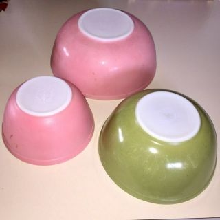 Vintage Set Of 3 Pyrex Nesting Mixing Bowls - Pink & Green 402 403 404