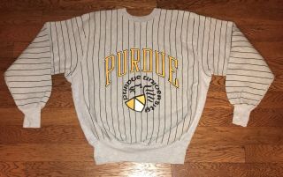 Vintage Ncaa Purdue University Boilermakers Sweatshirt Crewneck Pinstripes Large