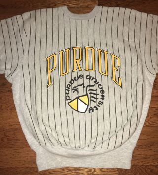 Vintage NCAA Purdue University Boilermakers Sweatshirt Crewneck Pinstripes LARGE 2