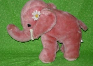 Mighty Star Mauve Pink Elephant Plush Stuffed Animal With A Daisy Vintage