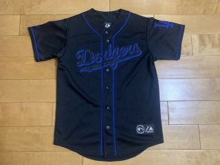 Majestic Los Angeles La Dodgers Black And Blue Sewn Stitched Jersey Size M