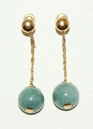 Vintage Chinese 12k Gold Filled Earrings w.  Jadeite Jade Dangle Accents (ChC) 111 2