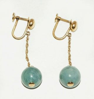 Vintage Chinese 12k Gold Filled Earrings w.  Jadeite Jade Dangle Accents (ChC) 111 3
