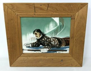 Vtg Mcm Matthew Adams Alaska Series Eskimo Hunting Framed Painted Art Tile Tt20