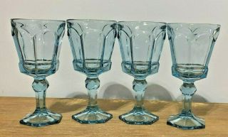 Vintage Set Of 4 Fostoria Virginia Light Blue Wine Glass 6 " Goblet Glasses