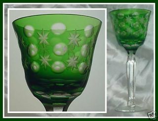 1930s Emerald Green Port Wine Goblet Glass Hock Cut To Clear Lead Crystal German