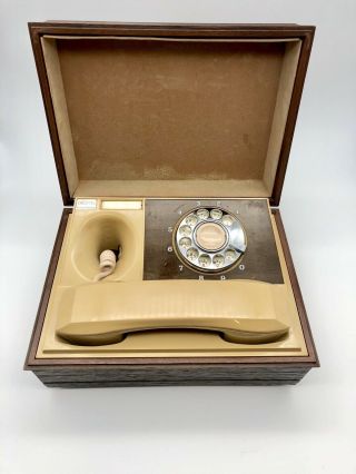 Vintage Rotary Telephone Wood Box Carved Soapstone Of Dog