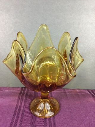 Vintage Viking Glass Amber 6 Point Vase Mid - Century