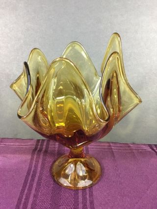 Vintage Viking Glass Amber 6 Point Vase Mid - Century 2
