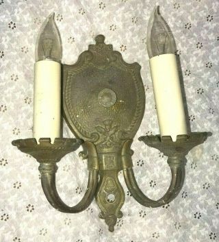 Antique 100 Solid Brass Sconce Wall Hanging Double Bulb Light Fixture Vintage