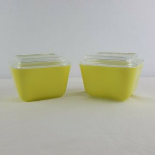 2 Vintage Pyrex Primary Yellow Refrigerator Dishes 501 W/ Lids