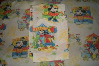 Vintage Disney Mickey Mouse Fair Carnival Twin Sheet Set