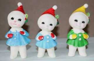 3 Vintage Japan Ceramic Christmas Elf Figurine Glitter