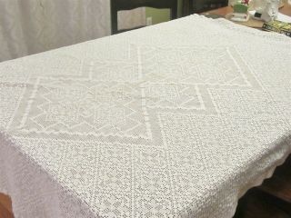 Vintage White Cotton Crochet Tablecloth / 58 Inches By 77 Inches/ Coverlet ??