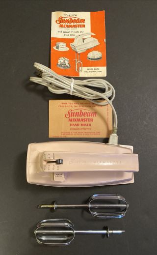 Vintage Sunbeam Mixmaster Hm - 1 Pink 3 - Speed Handheld Hand Mixer Complete W/ Box