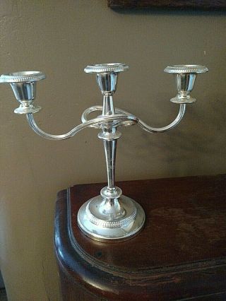 Vintage Silver Plate 3 Tapers 2 Arm Candelabra Candle Holder Made In England 10”