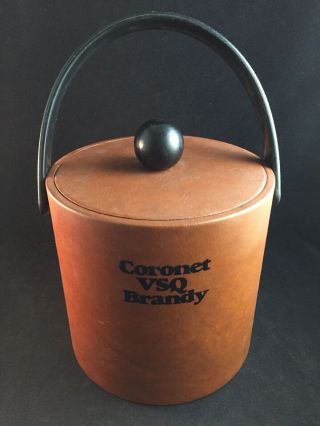 Vintage Coronet Vsq Brandy Faux Leather Ice Bucket By Kraftware