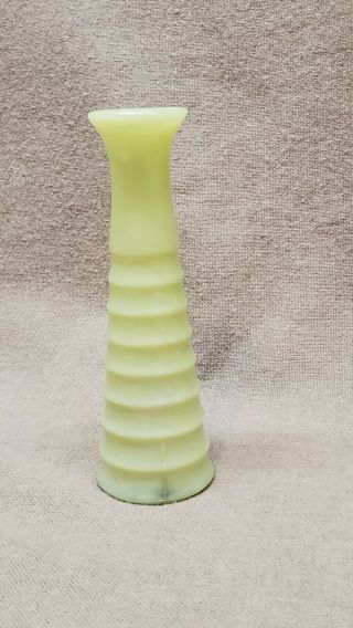 Vintage Jeannette Glass Jadeite Ribbed Bud Vase Green Milk Glass 6 1/4 " Tall