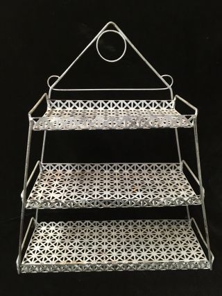 Vintage 16 " Tall 3 Tier Hanging Standing Punched Steel Decorative Display Shelf