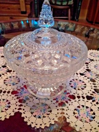 Vintage Indiana Glass Diamond Point Compote Candy Dish With Lid 7 1/2” X 7”