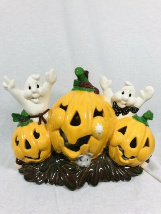 Vintage Tabletop Light Up Ghost With Pumpkins,  Halloween,  Mouse