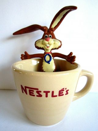 Vtg Nestle Quik Hot Cocoa Mug,  Inca Ware & Quik Bunny Russ Bendable Wired Rubber