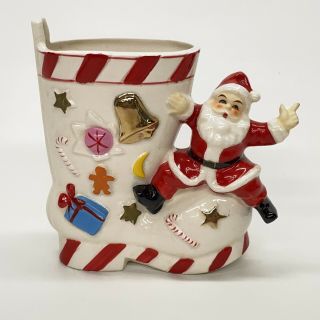 Vintage Japan Royal Sealy Ceramic Christmas Santa On Boot Figurine Planter