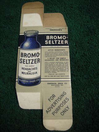 Rare Vintage Salesman Sample Drug Store Unfolded Display Box Bromo Seltzer