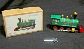 Vintage Ms 432 Green Train Steam Engine Wind - Up Tin Toy W/ Key & Box