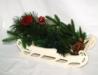 Vintage Wood Christmas Sleigh With Greenery Pine And Cones Tabletop Decor