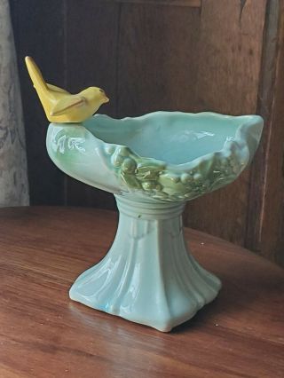 Vintage Mccoy Bird Bath Planter Pot Signed Turquoise Blue Green Exp Shipper