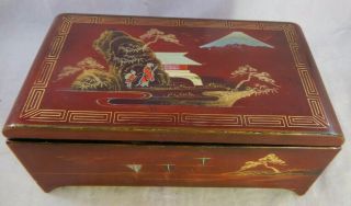 Vintage Musical Jewelry Box Hand Painted Lacquered Japanese Labeled Szk Abalone