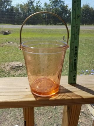 Vintage Depression Glass Pink Etched Ice Bucket With Handle