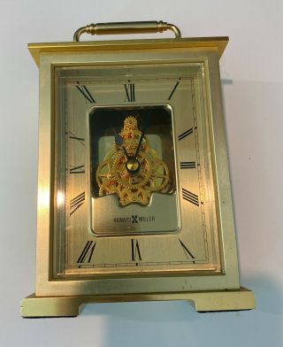 Vtg Howard Miller Antique Brass Mantle Clock Skeleton Gears,  Made In Japan