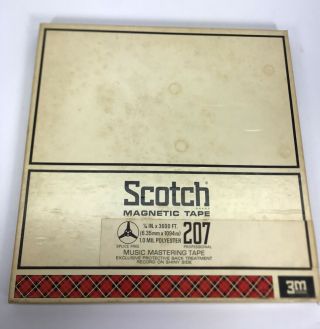Vintage Scotch 207 Magnetic Tape 10.  5 Inch Reel 1/4 " X 3600 Ft.  Metal Nab.  G
