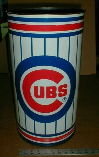 Vtg Chicago Cubs Baseball Old Metal Trash Can 20 " Inch Tall Illinois